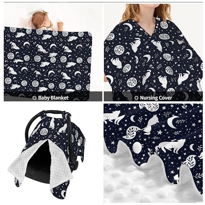 Wolf Star and Moon Baby Car Seat Canopy Nursing Cover for Newborn Car Seat Breastfeeding Covers Blanket Newborn Shower Gift