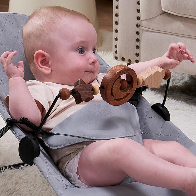 Toy Bar Compatible with Baby Bjorn Bouncer Toy Bar for Baby Bouncer, Durable Wooden Baby Bouncer Toy Bar Attachment, Rotatable Baby Sensory Toy (Natural Wood Colors)