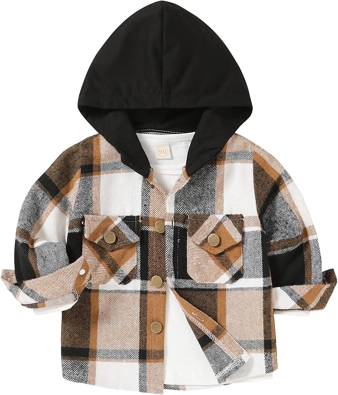 YOUNGER STAR Toddler Kids Boys Girls Flannel Hooded Plaid Shirt Button Baby Red Clothes