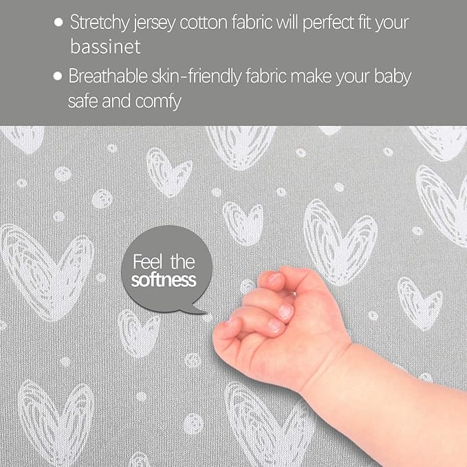 Bassinet Sheets Compatible with Semphis 3 in 1 Bedside Bassinet, Ezebaby Baby Bedside Sleeper and Arm's Reach Co-Sleeper Bassinet, 2 Pack, 100% Cotton Fitted Sheets, Grey and White Print for Baby