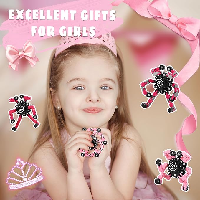 Stocking Stuffers Fidget Toys for Teen Girls, Kids Christmas Toys Gifts for Girls Ages 3, 4, 5, 6, 7, 8, 9, 10, 11, 12 +Years Old, Pink Transformable Fidget Spinners for Women Men