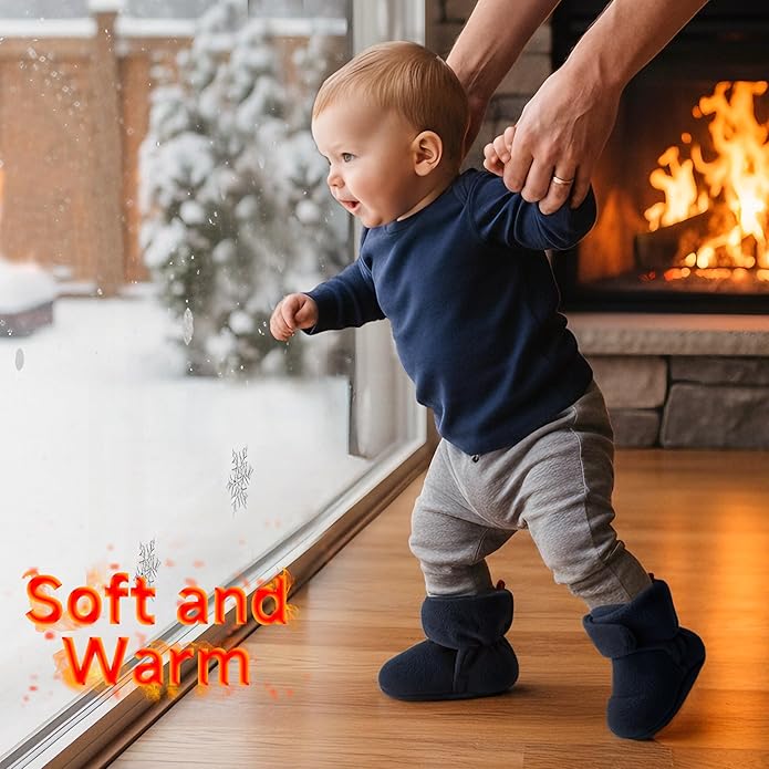 Baby Fleece Booties Newborn Unisex Booties Non-Slip Newborn Infant First Walkers Warm Shoes House Slippers for Baby Boys & Baby Girls Toddlers