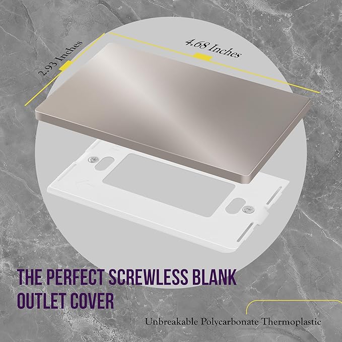 ENERLITES Screwless Blank Wall Plate, Child Safe Blank Device Outlet Cover, Standard Size, 1-Gang 4.68" x 2.93", Polycarbonate Thermoplastic, UL Listed, SI8801-NK, Nickel