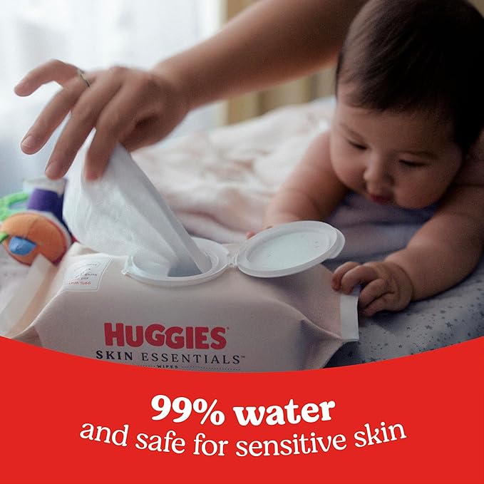 Huggies Skin Essentials Baby Wipes, Hypoallergenic, 99% Water, 10 Flip Top Packs (560 Wipes Total)