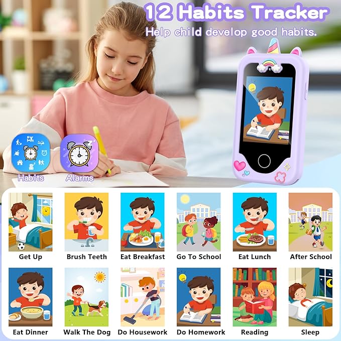 Kids Phone for Girls, Toddler Smart Phone for Girl 3 4 5 6 7 8 Years Old, Birthday Gift for Age 3-8, Pretend Play Phones with Educational Games, MP3 Music Player, Learning Toys for Boys(Purple)