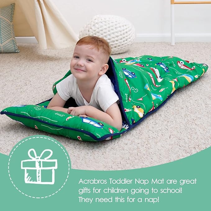 ACRABROS Toddler Nap Mat with Pillow and Blanket, Large Rolled Napping Mats,Slumber Bags for Boys Girls,Kids Sleeping Bag for Daycare, Preschool Travel