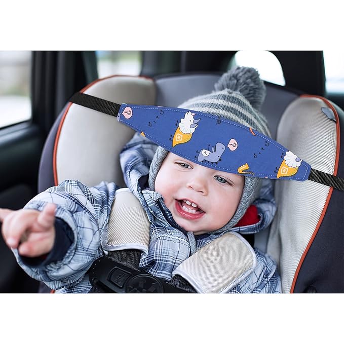 HESTYA 2 Pieces Baby Carseat Head Support Band Strap Headrest Stroller Seat Sleeping Headrest Neck Relief Head Strap Headband for Kids Children Toddler Infant(Dinosaur and Bear)