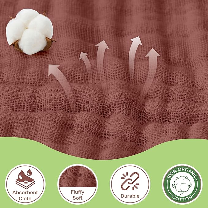 100% Organic Cotton Muslin Baby Hooded Towels 32x32 Inch – 2 Pack Soft & Absorbent Newborn Bath Towels for Boys & Girls, Premium Hooded Towels, Ultra-Gentle Baby Essentials in Rust/Ivory