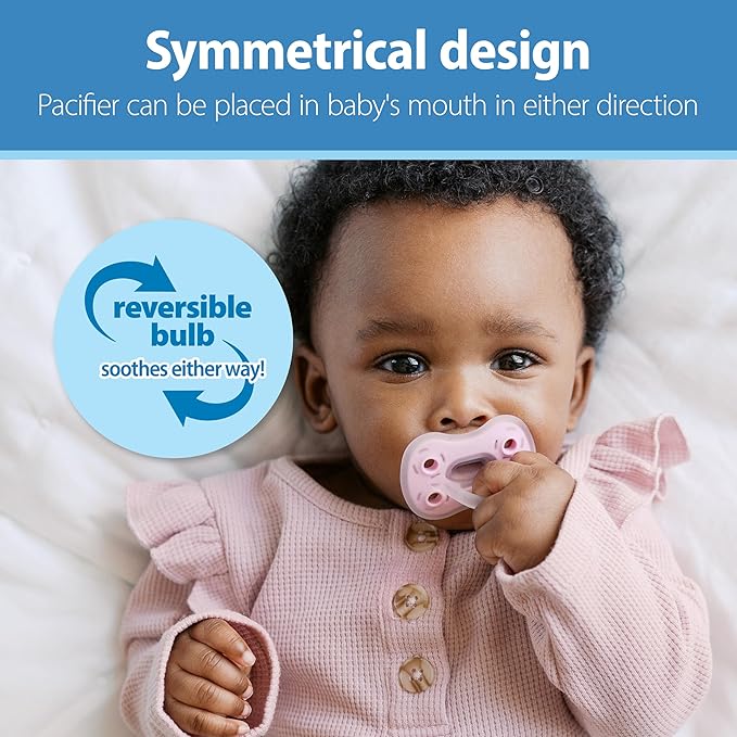 Dr. Brown's Advantage One-Piece Silicone Baby Pacifier, Fully Symmetrical Soother, Pink/Ecru/Pink/Gray/Green/Tan, 0-6m, BPA Free, 6 Pack