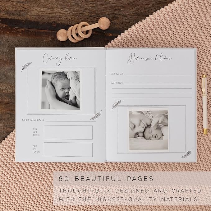 Baby Book Keepsake - Simple Baby Milestone Book for Boy or Girl - Baby Journal & Pregnancy Memory Book - Monthly Milestone Record Baby Books for Baby Shower - Modern Gender Neutral Style Gift for Moms
