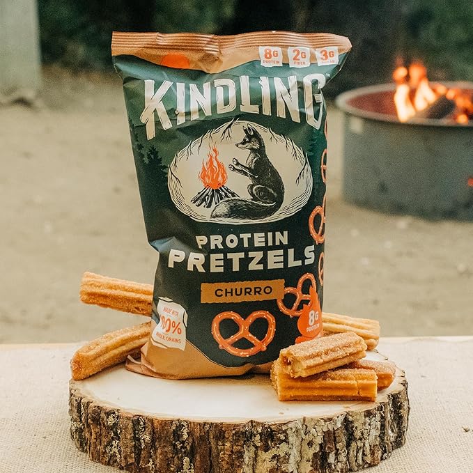 Kindling Protein Pretzels - Churro| Protein-Packed Snack Size Bags | Kosher | 8-9g Protein Per Serving | No Artificial Flavors, Soy-Free | Lunches, Office Snacks, & On-the-Go | 16-Count (1.06oz Bags)
