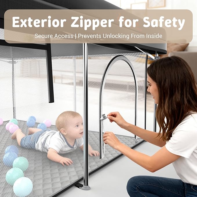 Foldable 50x50 Playpen, Portable Baby Playpen for Babies & Toddlers, Quick Fold Safety Play Yard with Balls, Pull Rings & Carry Bag, Indoor & Outdoor, Black