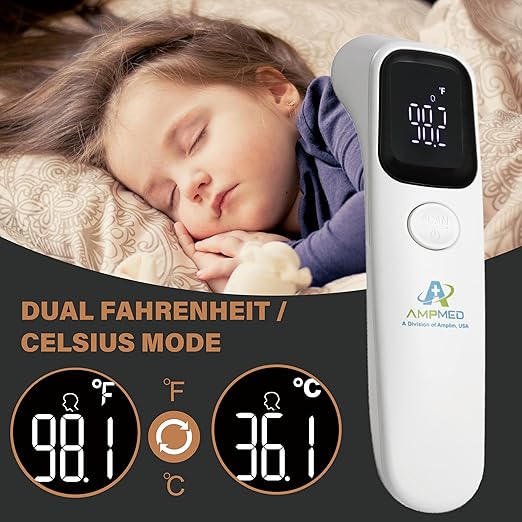 Amplim No-Touch Infrared Forehead Thermometer for Humans | Medical-Grade Temporal Artery Thermometer | 1-Second Fast Read with LED Display & Fever Alarm for Baby and Adults