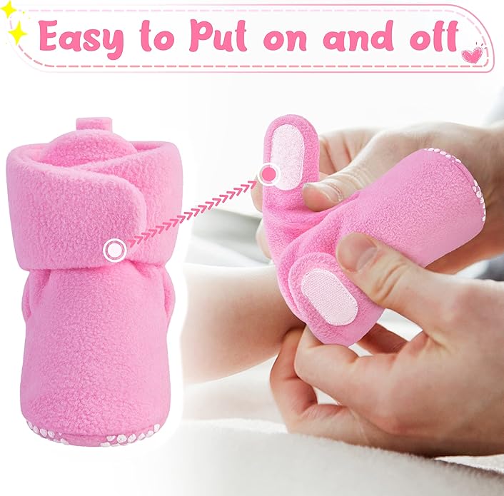 Pro Goleem Fleece Baby Booties, Warm Cozy Baby Slippers, Stay On Sock Shoes, Easy to Put on, Unisex Baby Gifts, Soft Non-Slip Adjustable Newborn Boots for Boys and Girls