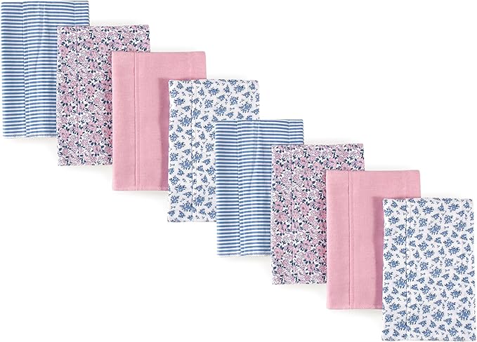 Hudson Baby Cotton Poly Flannel Burp Cloths Multipack, Classic Floral 8-Pack, One Size
