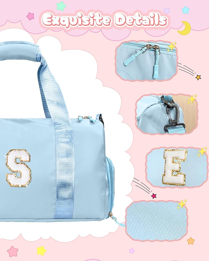 Gifts for Girls-Girl Gym Bag with Shoe Compartment, Kid Personalized Weekender Overnight Bags, Initial Travel Tote with Makeup Pouch, Gift for 8 Year Old Girl (Letter P)