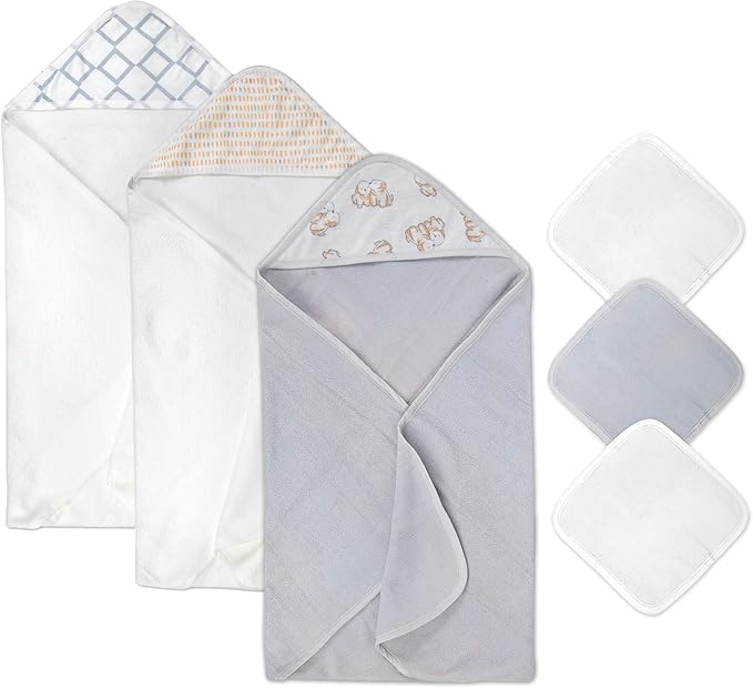 Hooded Baby Bath Towel and Washcloth 6 Piece Set for Newborns Infants & Toddlers, Boys & Girls Baby Hooded Towels (Puppies & Patterns)