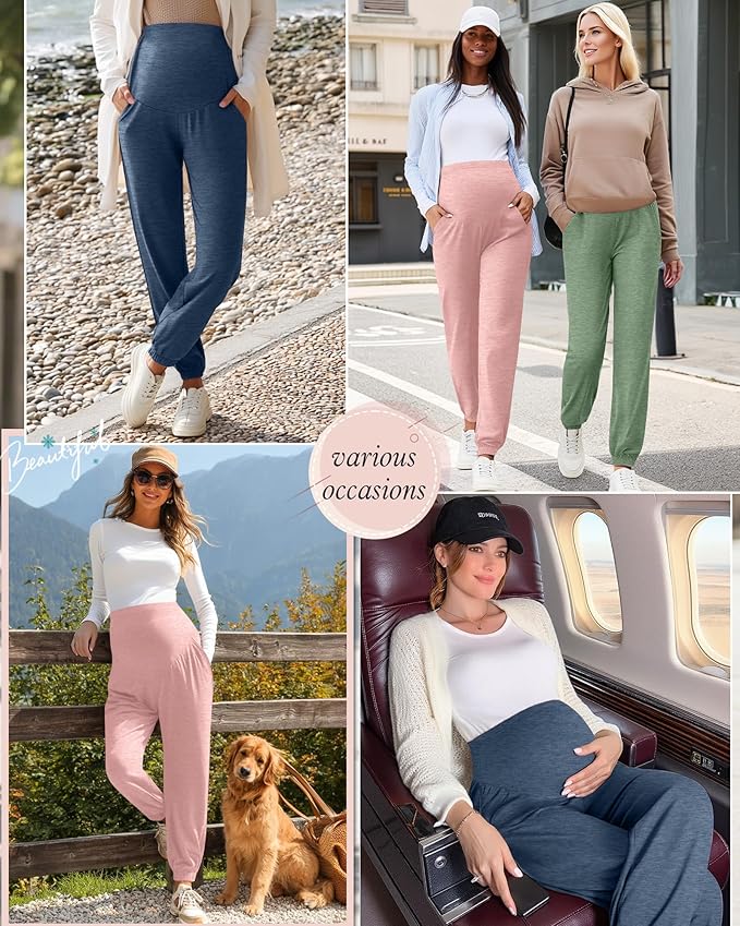 3 Pack Women's Maternity Pants Maternity Jogger Sweatpants Over The Belly Stretchy Pregnancy Pants with Pockets