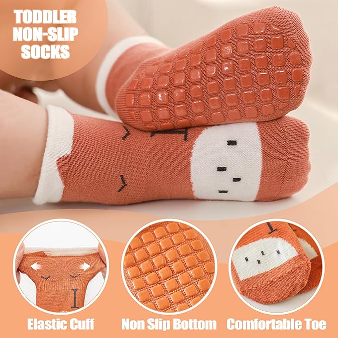 TRUEHAN 5 Pairs Toddler Non Slip Socks with Grips Baby Socks for Kids Girls Boys