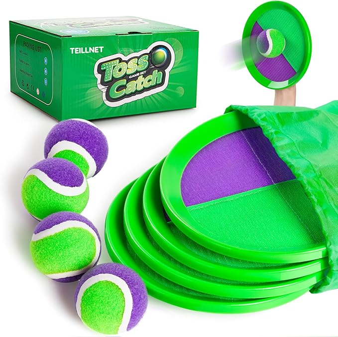 Toss and Catch Ball Set Upgraded - Beach Toys Outdoor Games Baseball Games - Sturdy & Water-Resistant Great for Pool Yard - Classic Gift for Toddlers Kids Boys Girls 3 4 5 6 7 8 9 10 11 12+ Years Old