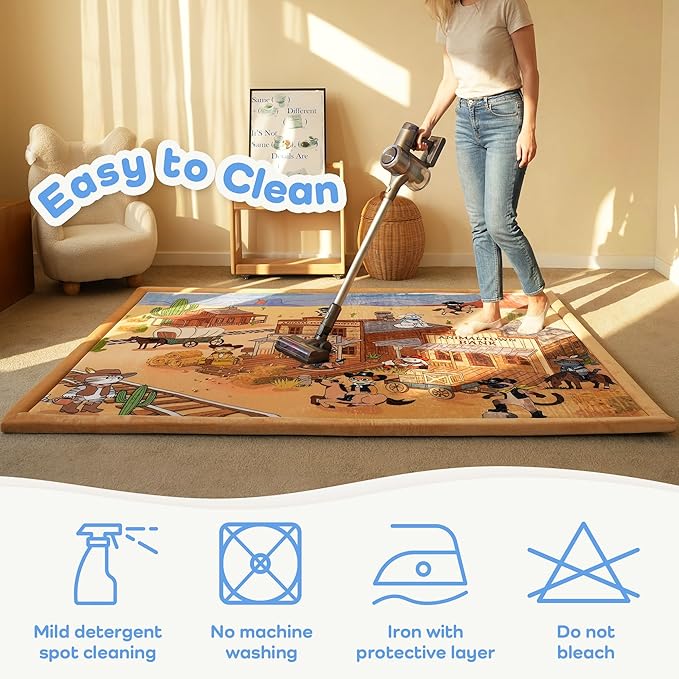 1.5" Thick Educational Baby Floor Play Mat 59x79, Flannel Padded Memory Foam Kids Mat, Non-Slip Plush Playmat for Nursery Playroom Classroom (Western Cowboy)