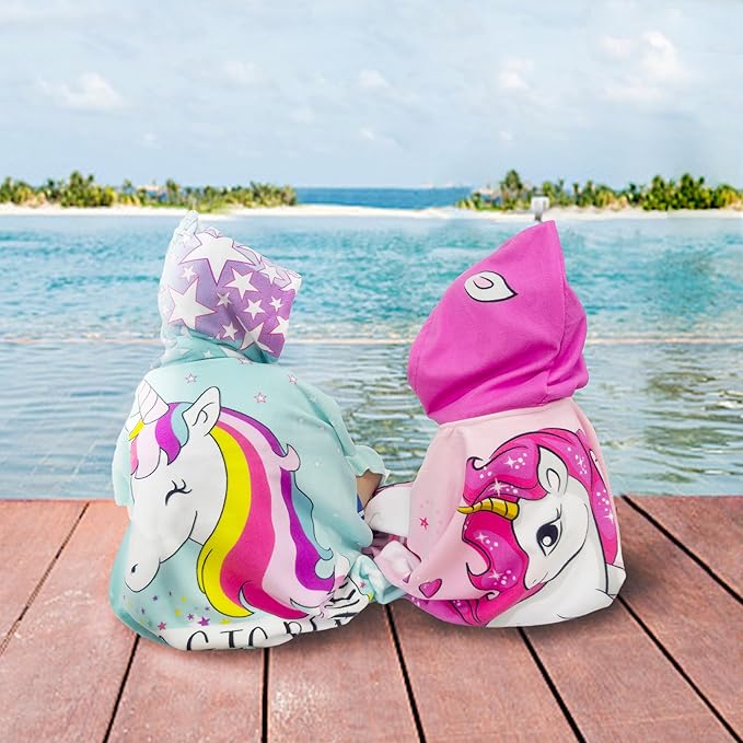 Hooded Kids Beach Towels - Toddler Bath Towel Girls Boys Swim Cover-ups for Ages 4 to 10 Kids Pool Towels Quick Dry Lightweight Soft Microfiber Poncho 30x30 with Bag (Aqua Unicorn)