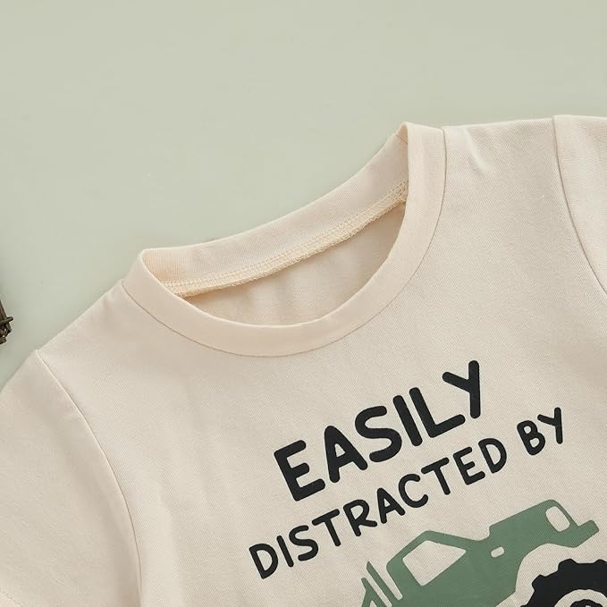 WZTYYDS Toddler Baby Boy Summer Clothes 2T 3T 4T 5T Boys Outfit Letter Truck Short Sleeve T-Shirt Tops + Shorts Set