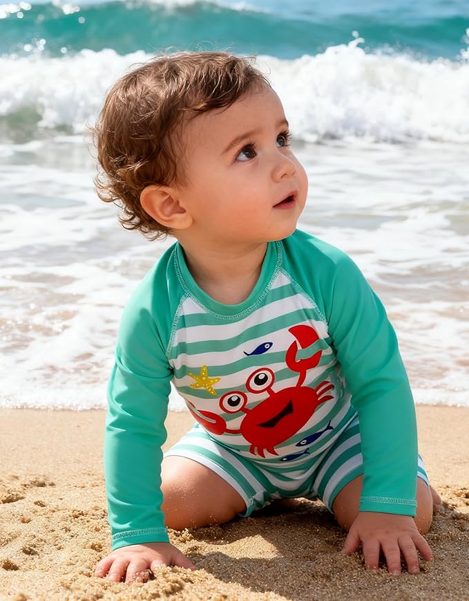 ADUKIDE Baby Boys Swimsuit Summer Beach Rash Guard Swimwear One Piece Sunsuit with Sun Hat 3-24 Months