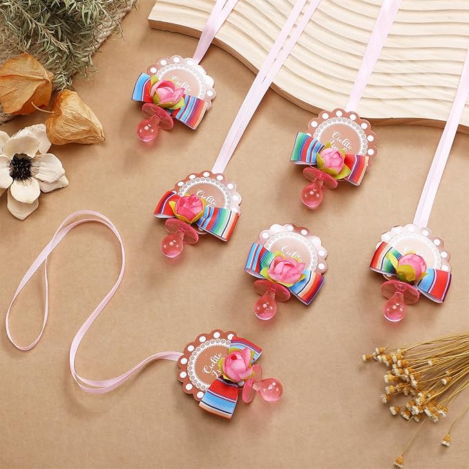Landical 24 Pcs Cielito Lindo Party Pacifiers Necklaces Mexican Baby Shower Pacifiers Decorations Acrylic Pacifier Necklaces for Adults Guest Baby Shower Party Supplies Gifts Table Scatter Decorations