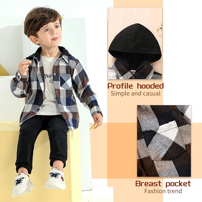 YOUNGER STAR Toddler Kids Boys Girls Flannel Hooded Plaid Shirt Button Baby Red Clothes