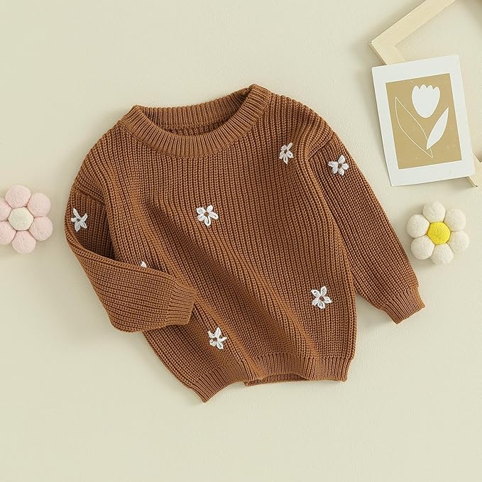 Mubineo Baby Girl Winter Clothes Cute Flower Sweater Crewneck Pullover Long Sleeve Knit Newborn Infant Sweaters