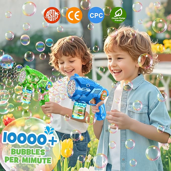 Bubble Gun Machine for Kids 4-8: 2-Pack Automatic Bubble Guns with 2 Bottles Refill Solution - Summer Outdoor Toys Bubble Blaster Maker Blower for Easter Party