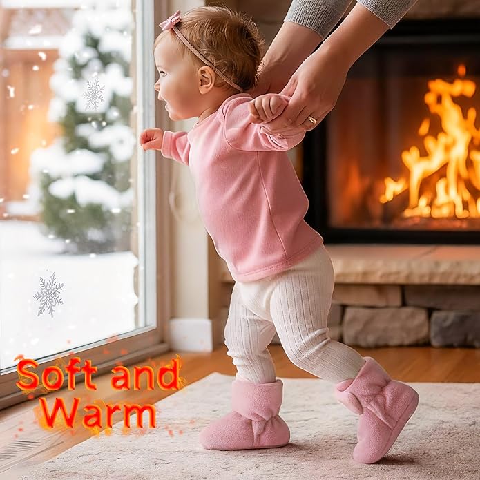 Baby Fleece Booties Newborn Unisex Booties Non-Slip Newborn Infant First Walkers Warm Shoes House Slippers for Baby Boys & Baby Girls Toddlers