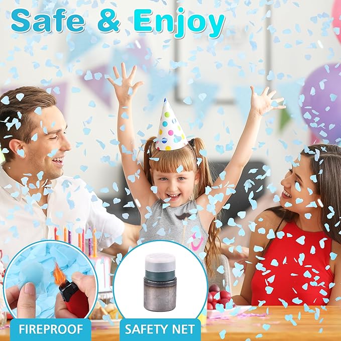 Gender Reveal Confetti Cannon, 4 Pack Biodegradable Blue Confetti Paper with Cornstarch Powder, Confetti Blaster for Boy Gender Reveal, Party Poppers, Blue