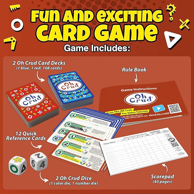 Oh Crud Deluxe Edition: A Trick-Taking Card & Dice Game for Adults & Families, Strategy Card Game for Family Game Night Fun, Easy-to-Learn & Portable Party Decks for 2-12 Players by Ghetti Games