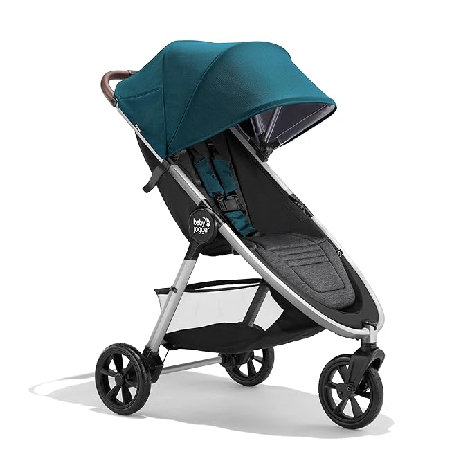 Baby Jogger City Mini GT3 All Terrain Stroller with Forever Air Rubber Tires and All Wheel Suspension with Magnetic Buckle and No-Rethread Harness, Height-Adjustable Handlebar, and Foot Brake