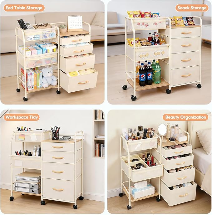 Fabuday Baby Diaper Caddy Organizer Cart - 4 Tier Rolling Diaper Cart with Wheels, Baby Essentials Organizers and Storage, Mobile Utility Carts for Bedside, Crib Nursery, Bedroom, Changing Table