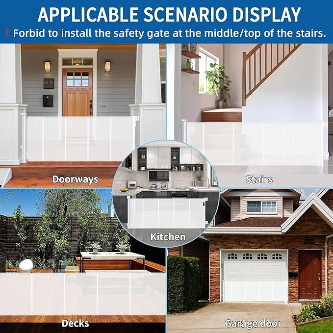 Huafly 197 Inch Retractable Baby Gates，Extra Wide Baby Gates for Large Openings, Child Gates, Safety Gates, Extra Long Dog Gates on Doorways, Stairs, Outdoor, Indoor (White, 197 Inch)