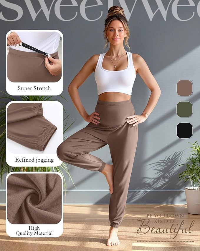 3 Pack Women's Maternity Pants Maternity Jogger Sweatpants Over The Belly Stretchy Pregnancy Pants with Pockets