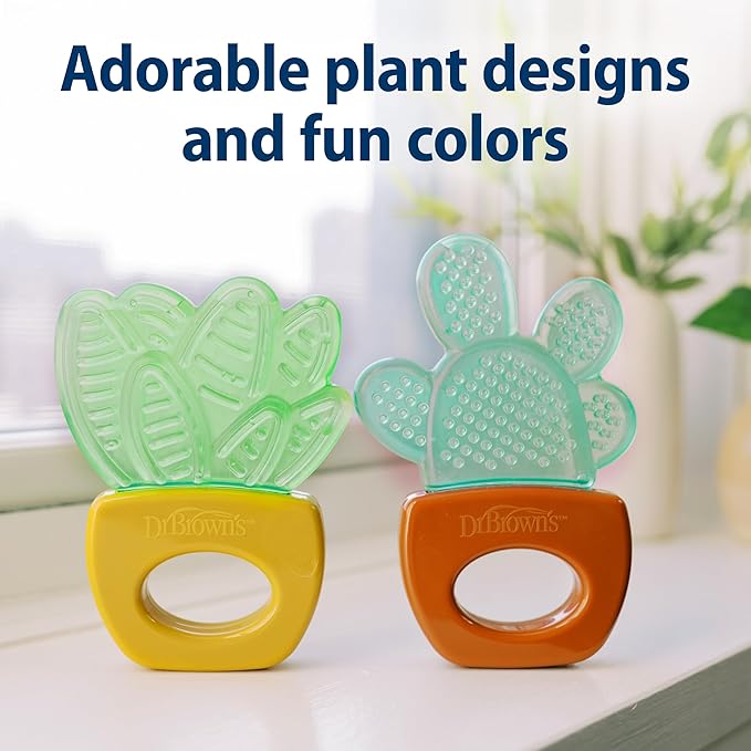 Dr. Brown's AquaCool Water-Filled Teether, Cooling Baby Teether Toy for Sore Gums, Green Cactus, BPA Free, 3m+, 4-Pack