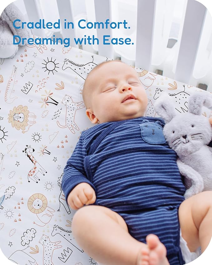 Pack and Play Sheets Fitted 2 Pack, 38x26 Graco Pack n Play Sheets for Playard & Travel Crib Mattress, Ultra Soft Jersey Knit, Breathable Stretchy Deep Pocket, Compatible with Mini Cribs