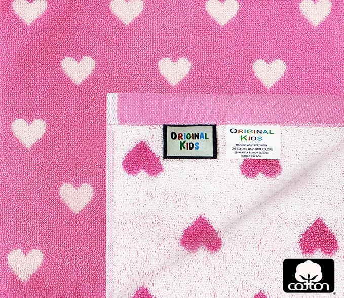 ORIGINAL KIDS Wash Cloth - Bath Time Hearts 12 Pack Washcloth Set - 100% Cotton Jacquard Colorful Absorbent Quick Dry Face Towel - Super Soft Face Cloth 12x12 inches - Pink White
