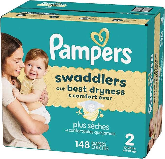 Pampers Swaddlers Diapers, Size 2 (10-22 lbs), 148 Count, Absorbent, Keeps Baby Dry and Comfortable, Skin Safe Disposable Baby Diaper