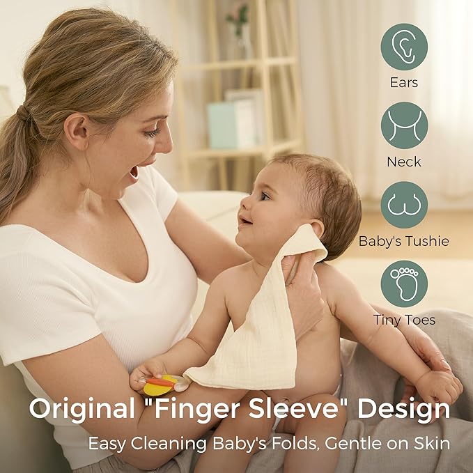 Momcozy Baby Washcloths - 4 Layer Design| Medium Thickness| Soft & Absorbent| Premium Cotton for Newborns'Skin-Great for Bathing, Wiping & on-The-go Use, Shower Gift and Essential(5 Pack, 10x10 inch)