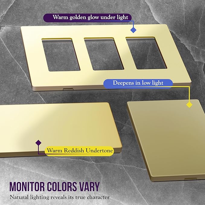 ENERLITES Screwless Blank Wall Plate, Child Safe Blank Device Outlet Cover, Standard Size, 1-Gang 4.68" x 2.93", Polycarbonate Thermoplastic, UL Listed, SI8801-GD, Gold