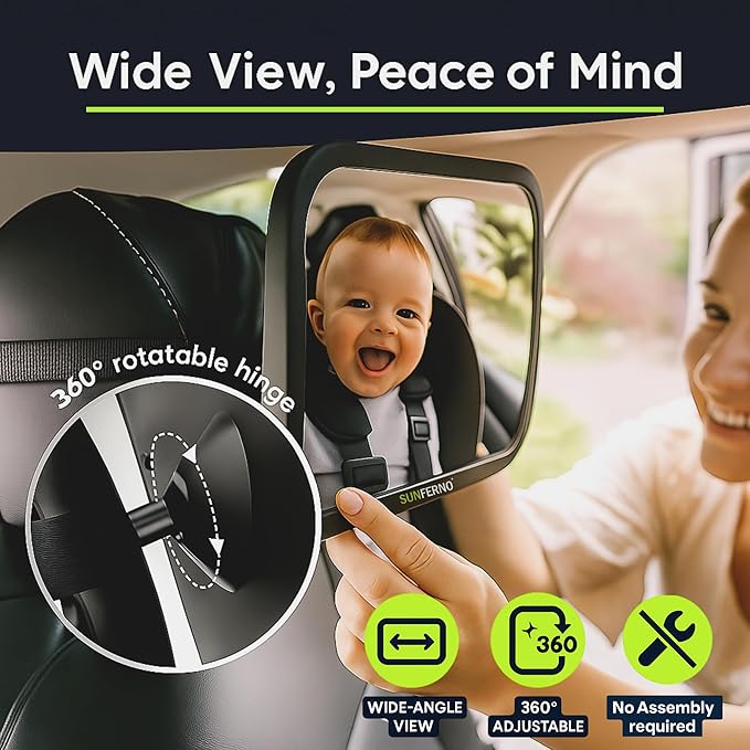 Baby Car Mirror – The Safest Way to Keep an Eye on Your Little One | Shatterproof, Wide-Angle Car Mirror for Baby with Secure Straps & 360° Adjustability | Peace of Mind for Every Drive