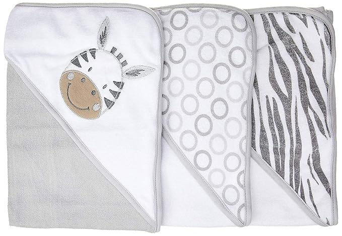 Spasilk Baby 3 Pack Soft Terry Hooded Towel Set for Newborn Boys and Girls, Grey Zebra