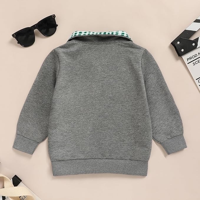 Toddler Boy Quarter Zip Collared Pullover Long Sleeve Fall Winter Baby Boy Clothes Outfit 12M-4T