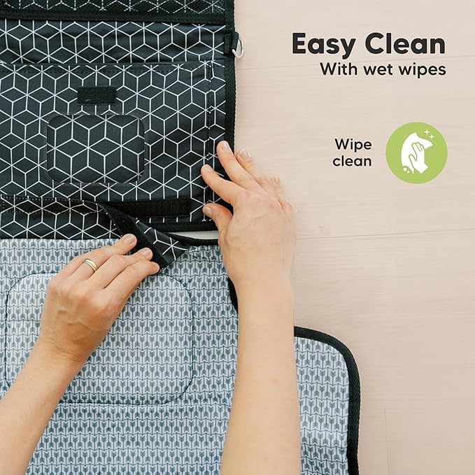 KeaBabies Portable Diaper Changing Pad - Large Waterproof Baby Changing Mat, Compact Travel Diaper Clutch, Functional Pockets Fit Newborn Essentials, Wipeable & Padded Baby Changer (Acacia)