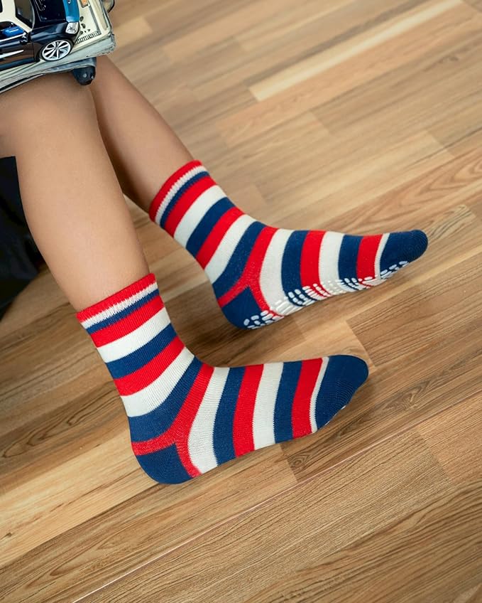 RATIVE Non Skid Anti Slip Crew Socks With Grips for Baby Infant Toddlers Kids Boys